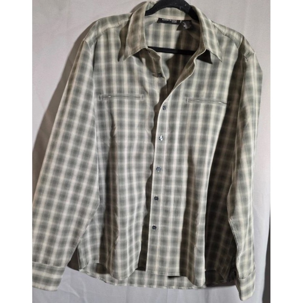 Kenneth Cole New York Mens Large Grey Ombre Plaid Long Sleeve Button Down Shirt
